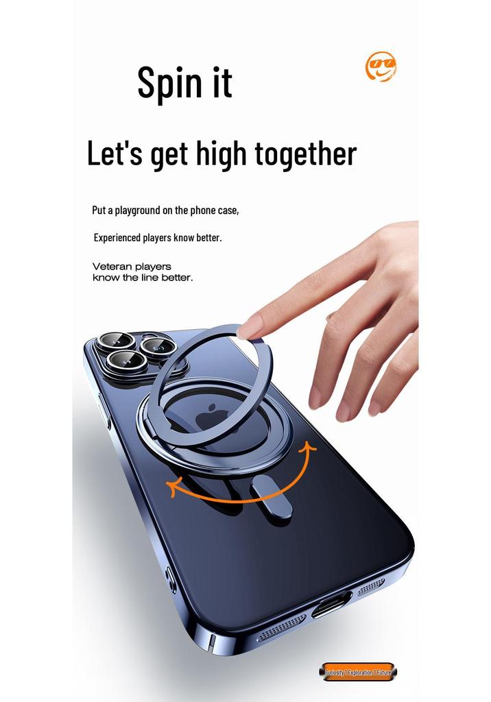 iPhone 16 Case: Rotating Magnetic Stand, Ultra-thin Electroplated for 13, 14 Pro Max, 15