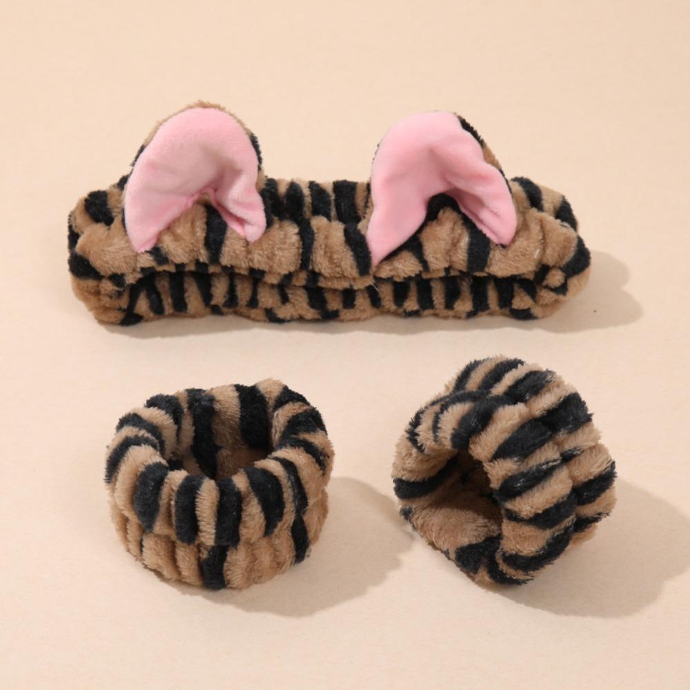 Hair Band Cat Ear Elastic Headband Wrist Strap Leopard Print Plush Women Girls Spa Makeup Wash Face Headband Hair Accessories