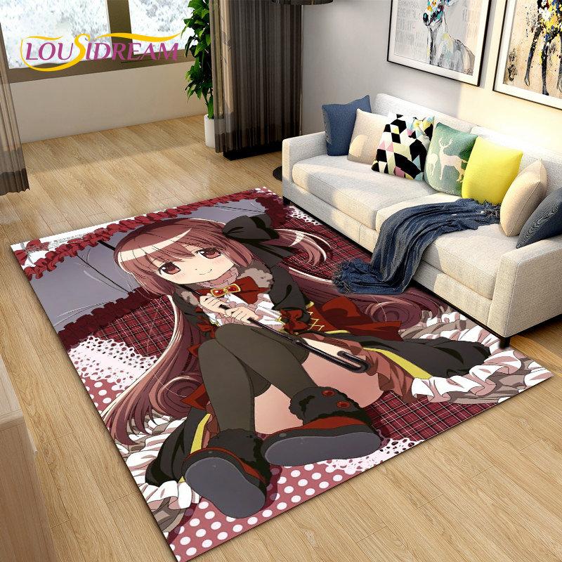 Puella Magi Madoka Magica Cartoon Area Rug,Carpet Rug for Living Room Bedroom Sofa Doormat Decoration, Kids Non-slip Floor Mat