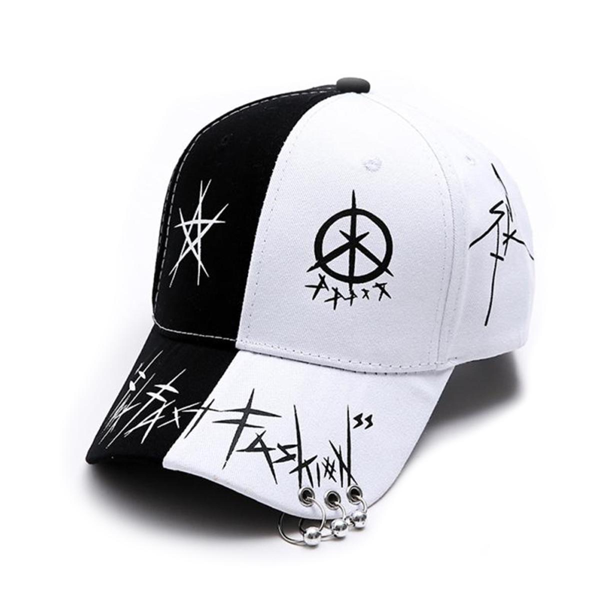 

Unisex Eye Printed Iron Ring Baseball Caps Spring and Autumn Outdoor Adjustable Casual Hats Sunscreen Hat черный белый