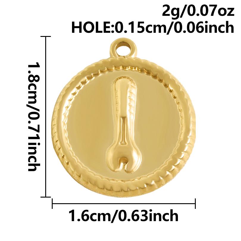 5pcs Pvd Round Charm Tool Wrench Sword Animal Stainless Steel Pendants For Jewelry Making Bracelets Keychain DIY Bag Charms Bulk