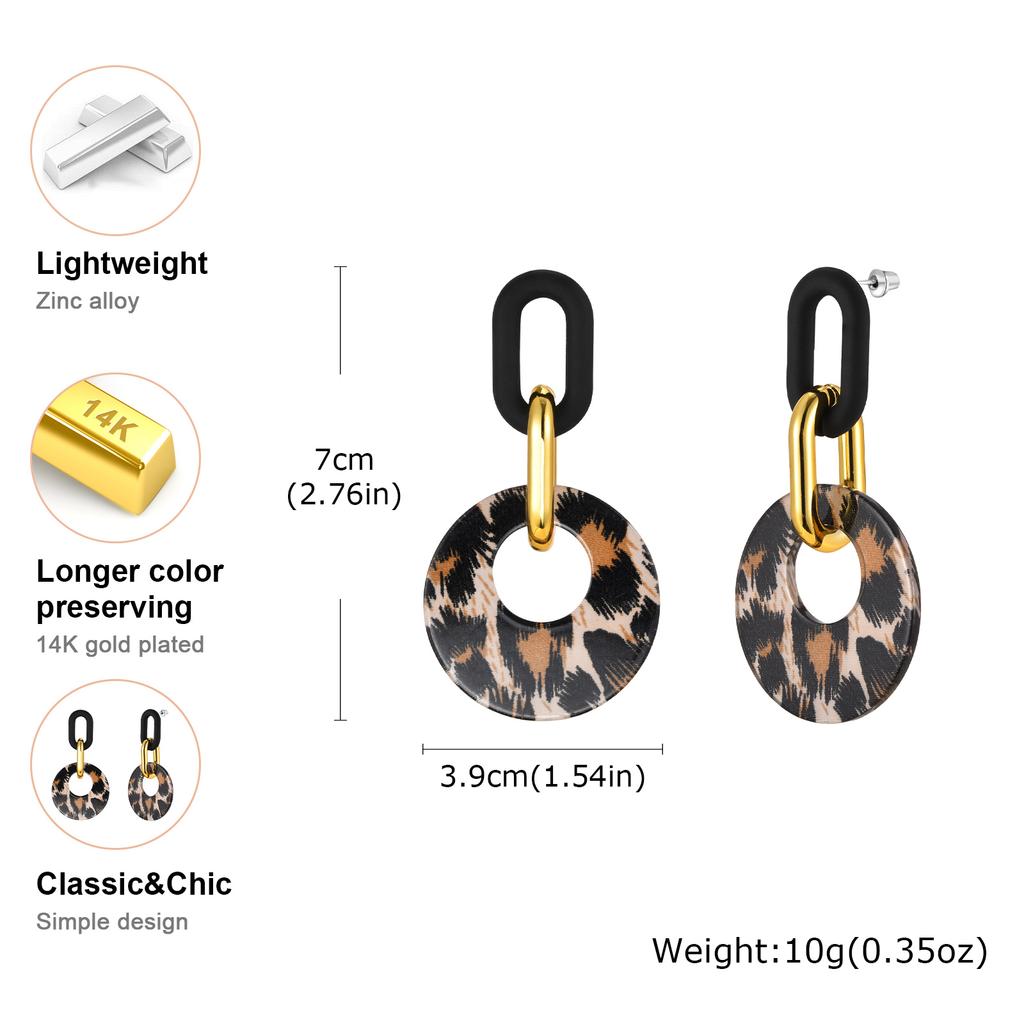 Vintage Black Leopard Print Circle Drop Earrings for Women, Exaggerated Personality Design Large Earrings, Fashion Jewelry Gift