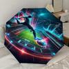 Starry Night Soccer Player: Automatic Folding Umbrella with 3-Fold Design, Iron Frame, Outdoor, Ideal Gift for Fans and Travelers1125185a