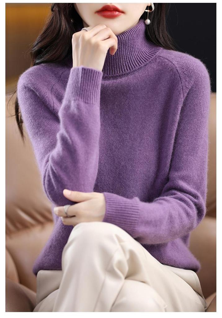 Women's High Neck Raglan Sleeve Sweater - Korean Style Knit Base Layer for Autumn and Winter