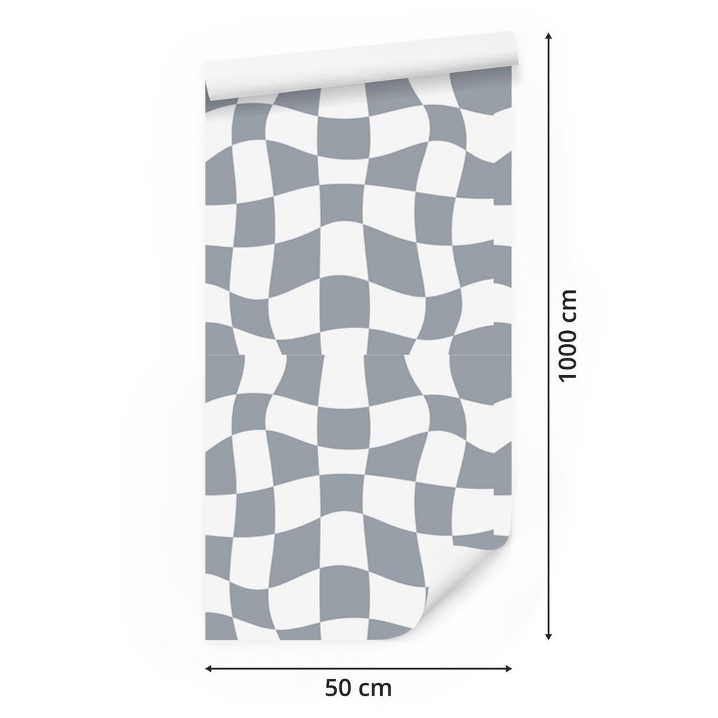 Wallpaper Casual Checkerboard White and Gray 50x1000