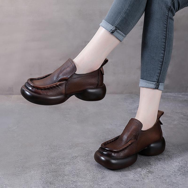 Fashion 2024 Natural Cow Genuine Leather Autumn Summer Women Comfy Flats Ladies Loafers Slip on Female Platform Wedge Shoes