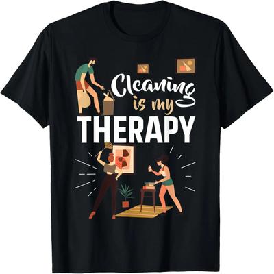 Sprzątanie to terapia Gospodarstwo domowe Sprzątaczka Graficzny T-shirt