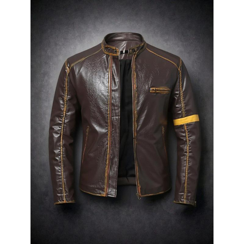 New and old men's PU leather jacket stand-up collar locomotive jacket slim casual autumn leather jacket jacket