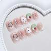 24PCS Blush Fake Nails with Flower Printed Reusable Long Lasting Press on Nails for Working Dating or Partying