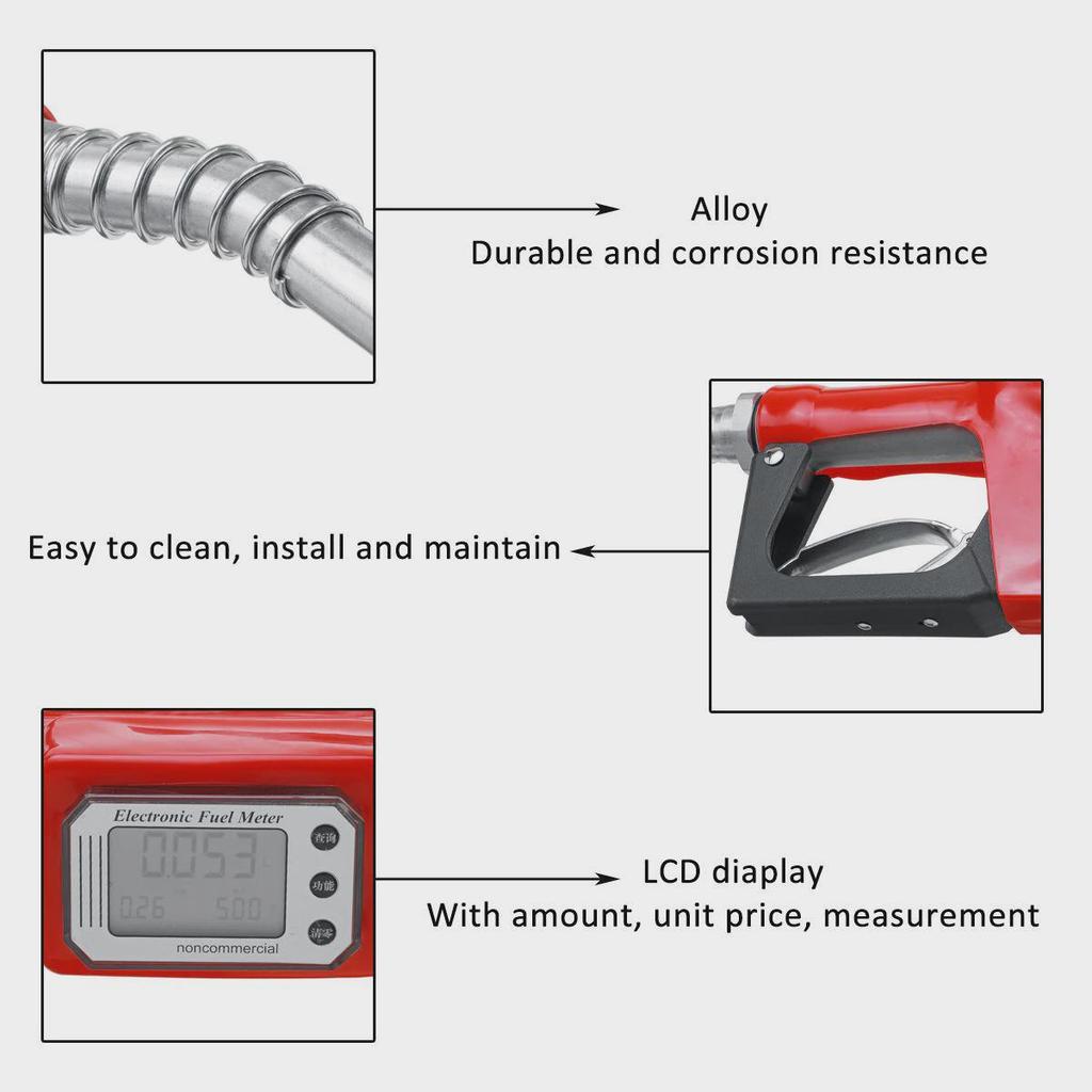 Digital Flow Meter Aluminum Alloy Fuel Gasoline Petrol Oil Delivery Gun Nozzle Dispenser LCD Diaplay 3Gears Refuel Injection Gun