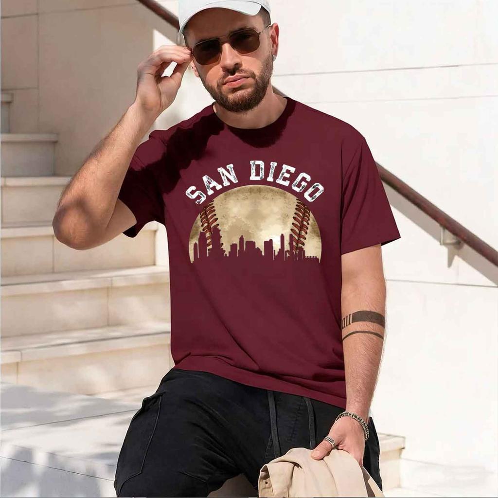 San go Skyline City Vintage Baseball Lover TShirt Summer ShortSved Breathable SweatWking Versatile Trendy TShirt 2026 New Mo