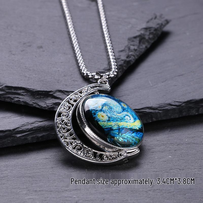 

Европейское и американское хип-хоп ожерелье: Модная цепочка-свитер с луной и звездной ночью Ван Гога