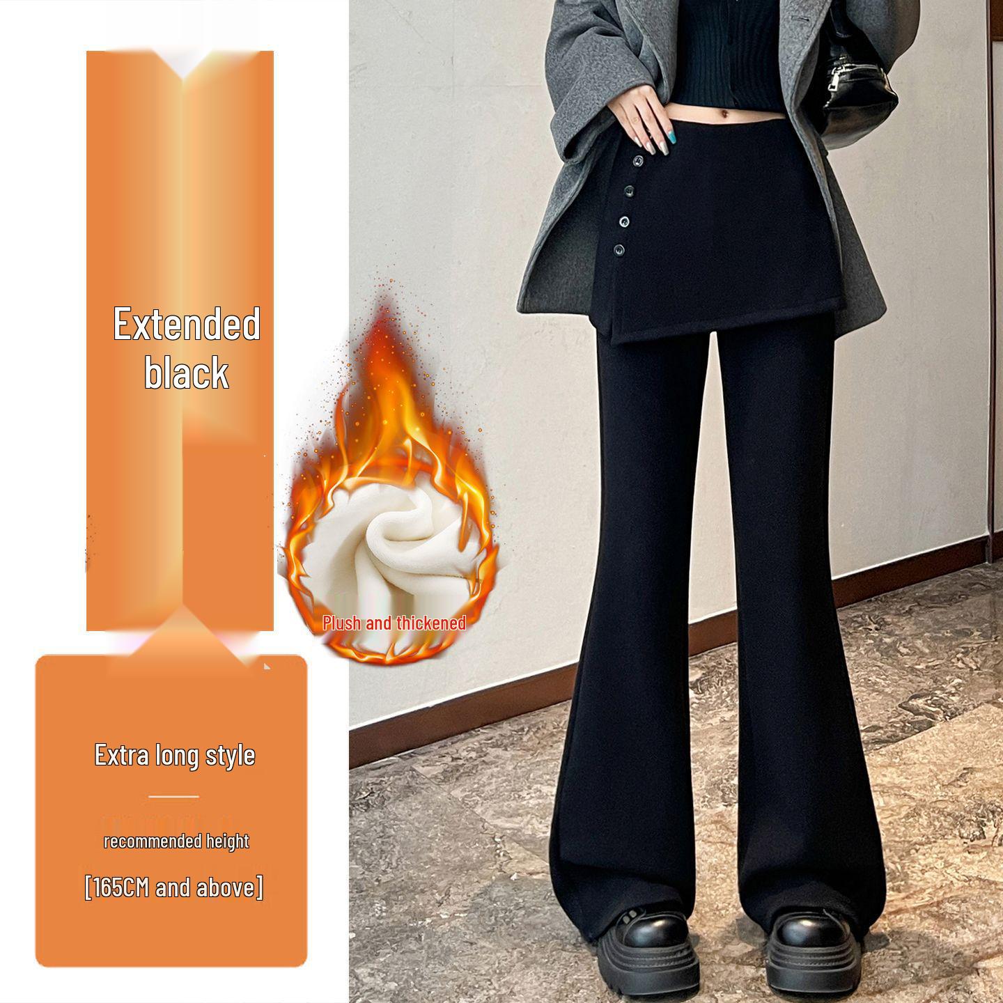 Women s New High-Waisted Faux Two-Piece Micro-Flare Fleece-Lined Casual Pants Extra Large