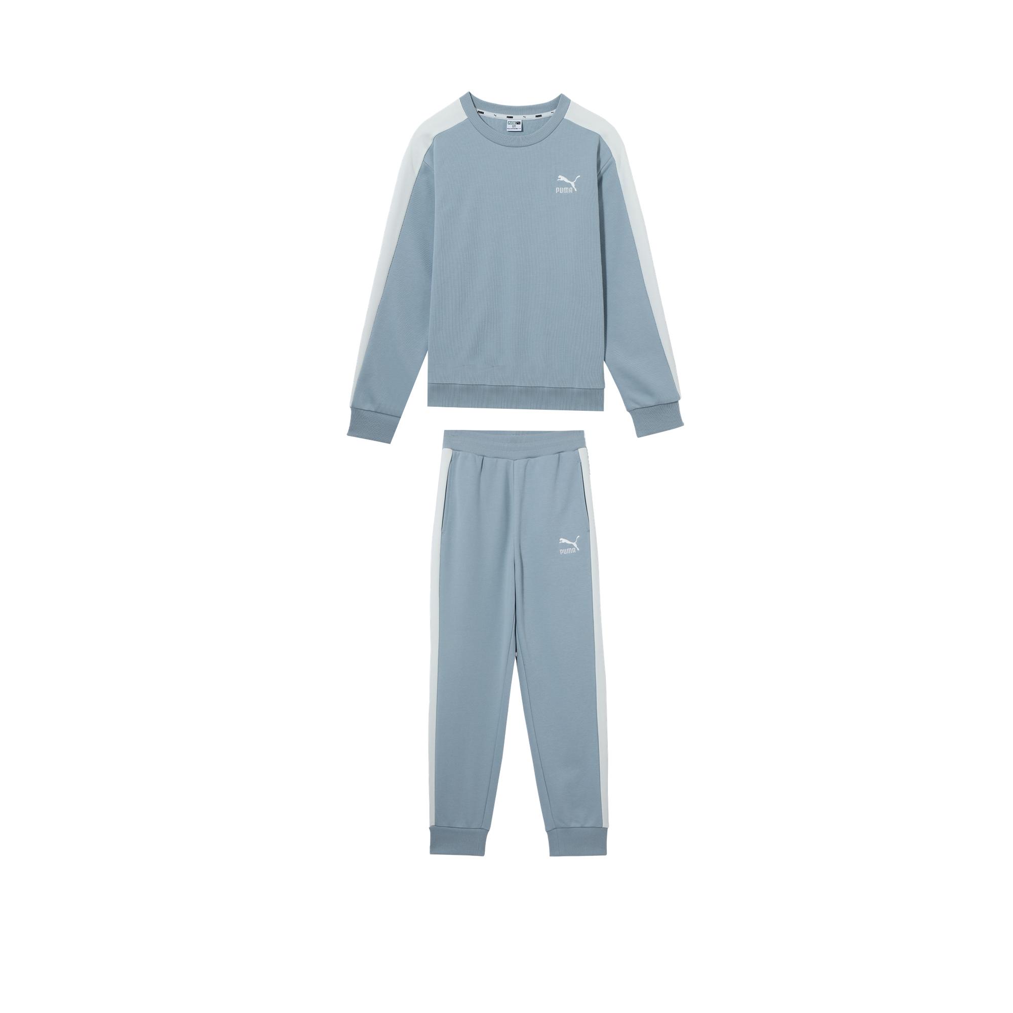 Puma T7 Color Block Удобный Пуловер С Круглым Вырезом Комплект Спортивных Костюмов Детский спортивный костюм 950122-02 150