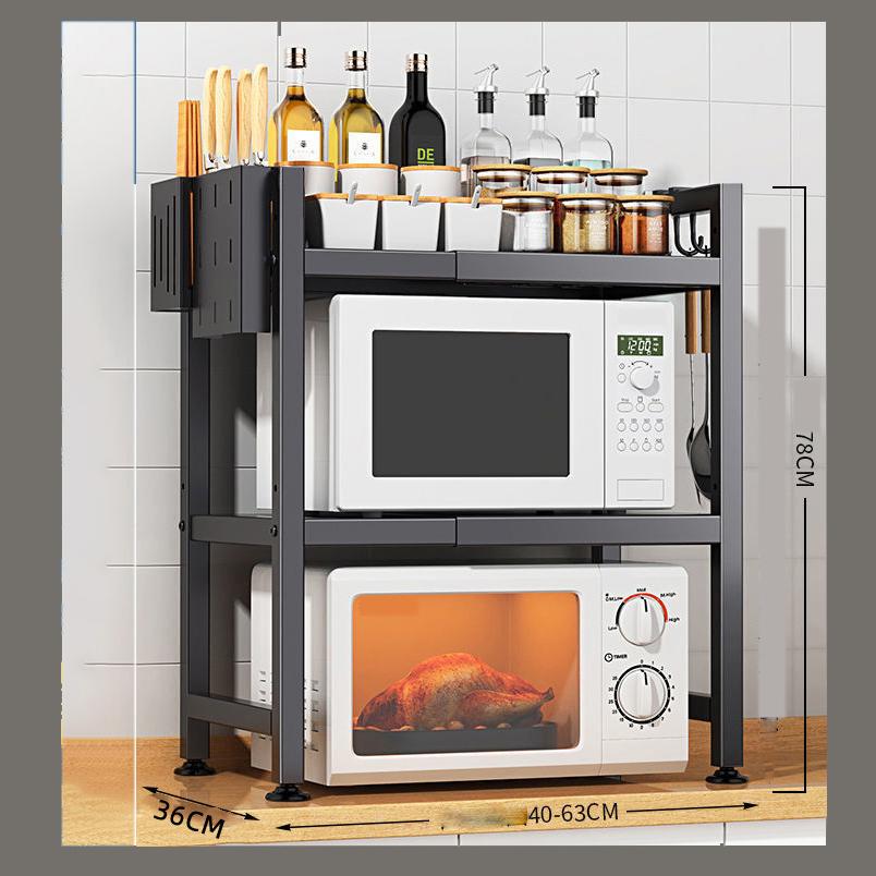 Microwave Oven Rack, 1/2 Tier Expandable Microwave Stand Countertop Kitchen Utensils Tableware Storage, Carbon Steel Over Microwave Shelf Countertop