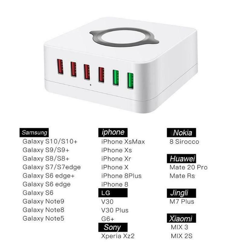 6-Port USB Qi Fast Wireless Charger Dual Quick Charge QC3.0 Charging Station