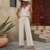 Summer 2025 American Beauty Sleeveless V-Neck Top + Drawstring Wide-Leg Pants Casual Set