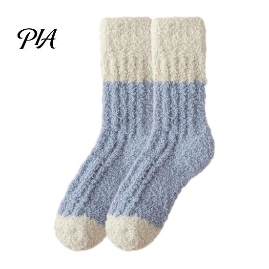 Winter Warm Calf Socks Thickened Long Plush for Women, Coral Fleece Socks, Cold Weather Indoor Thermal Sleep Anti-static Contrast Color Cozy