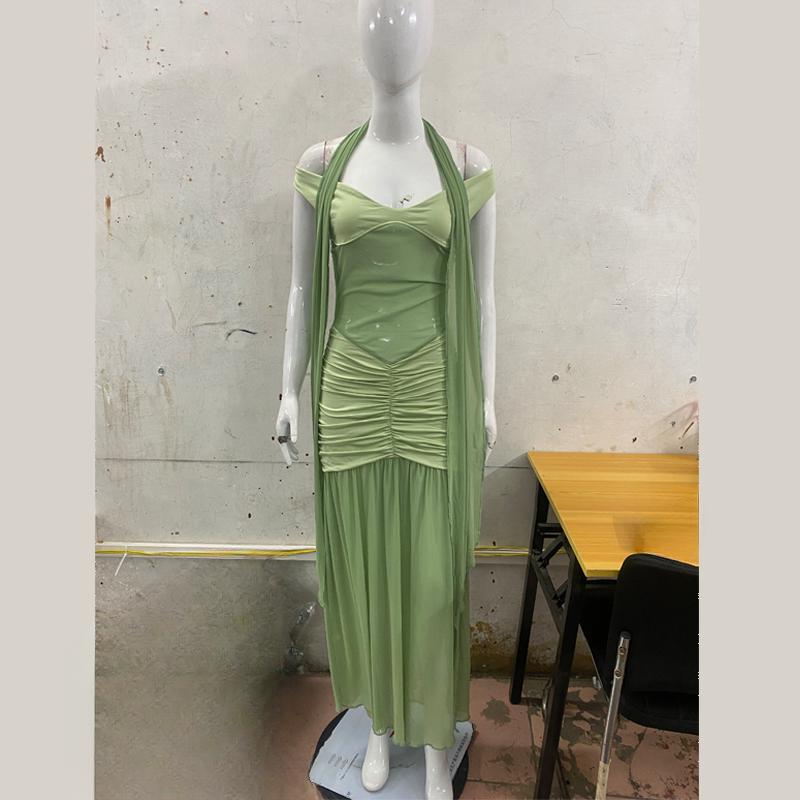 European and American summer sexy V-neck see through backless temperament slit dress