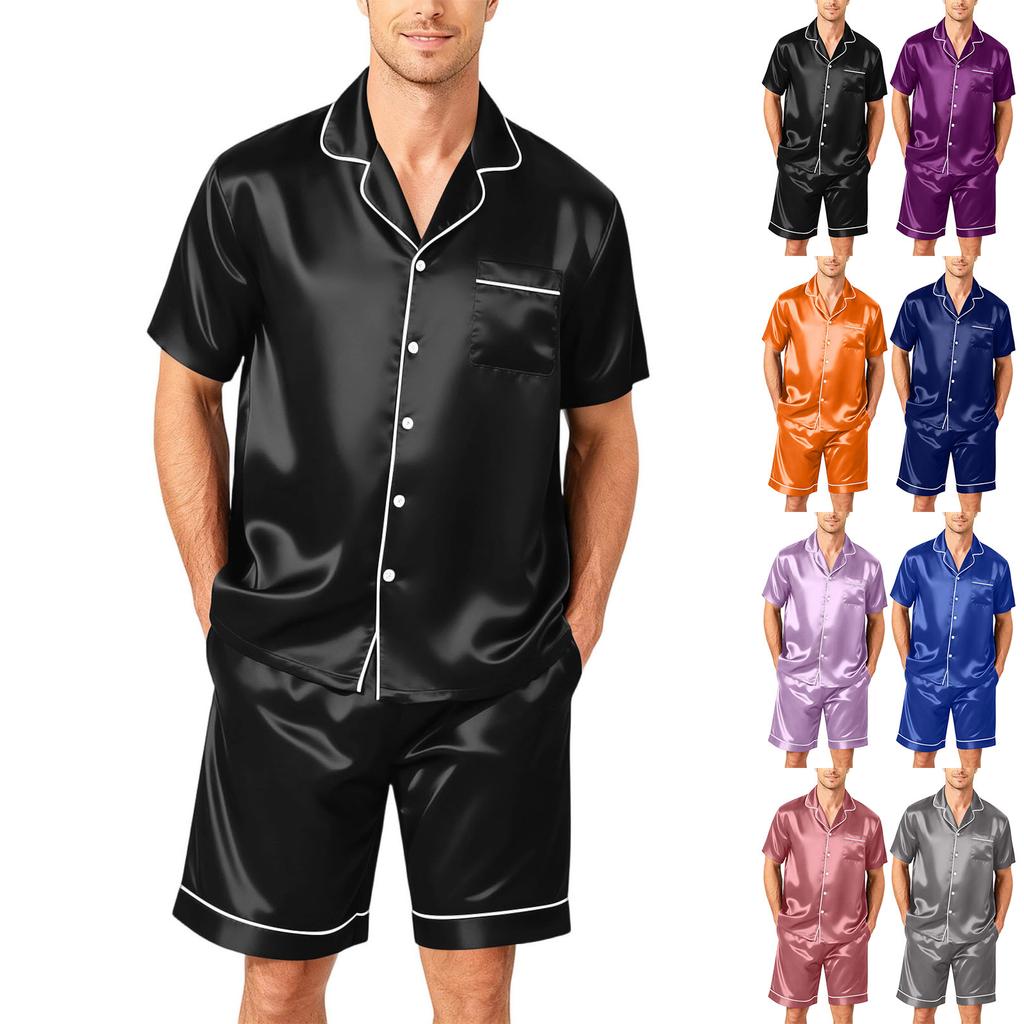 Men's Short Sleeve Pajama Set Button Down Shirt and Shorts Soft Lightweight Sleepwear Set Available In Sizes S To XXXXL