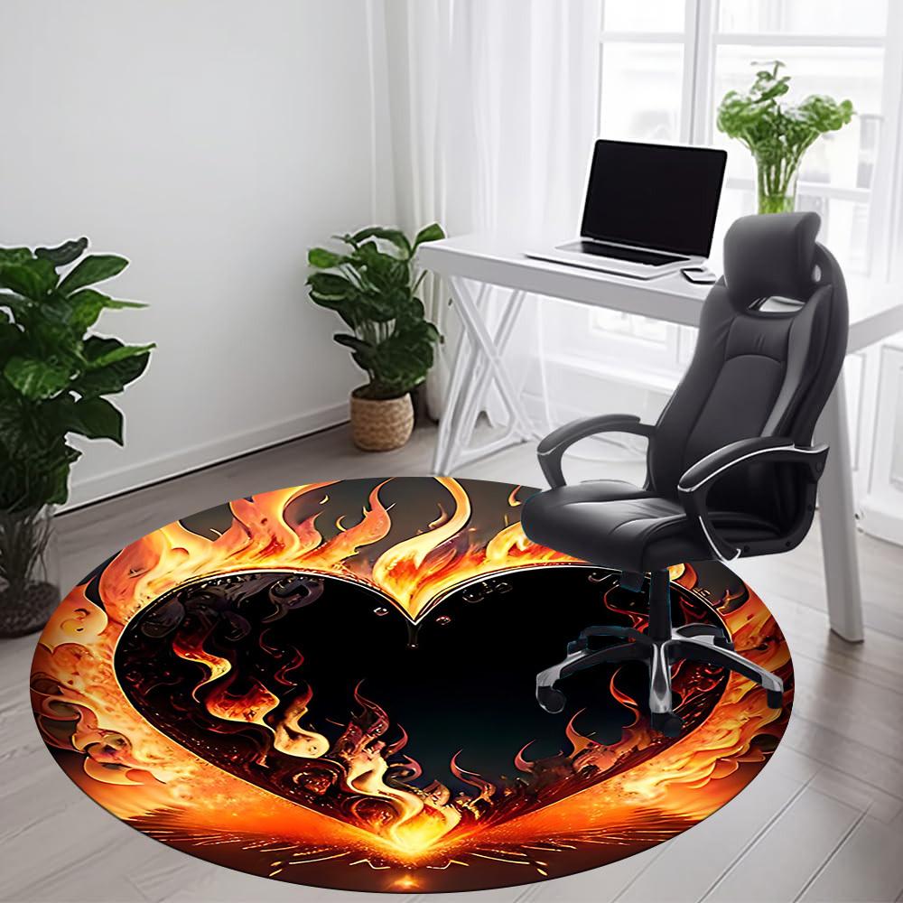1pc Heart Fire Office Round Area Rug, Indoor Mat Suitable ForOffice, Under Office Chairs Bedroom Living Room Home Decor T188
