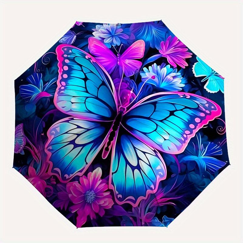 Colorful Butterfly Garden Umbrella, Portable 3-Fold Umbrella for Men & Women,Christmas Gift ES238