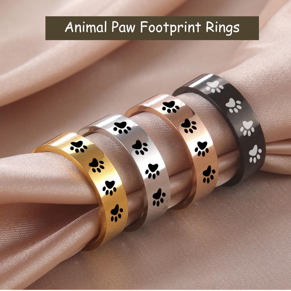 Cazador Cute Animal Paw Rings for Men Women Cat Footprints Finger Ring Stainless Steel Jewelry Birthday Mother Gift Wholesale