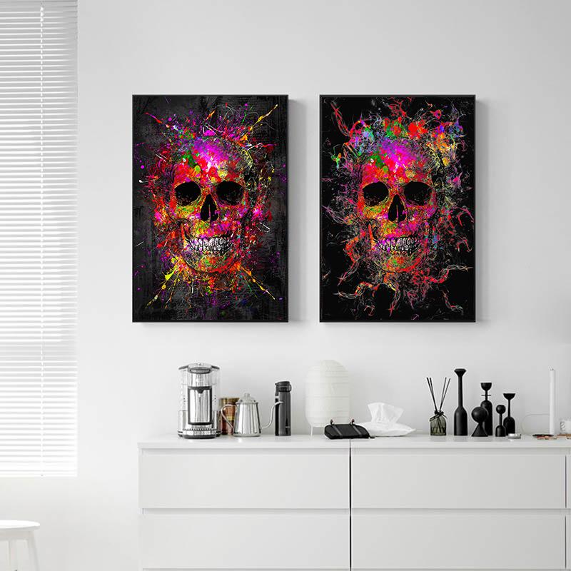 Abstraktes buntes Pop-Art-Terror-Skelett-Poster und Druckgrafik-Straßen-Graffiti-Kunst-Ölgemälde-Wand