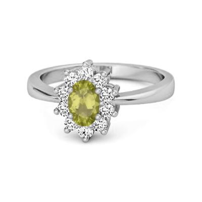 Peridot Classic Halo Ring - 925 Sterling Silver