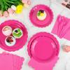 175PCS Birthday Party Supplies Pink Disposable Dinnerware Paper Napkin Cup Plate Tablecloth For Wedding Decoration for 25 People