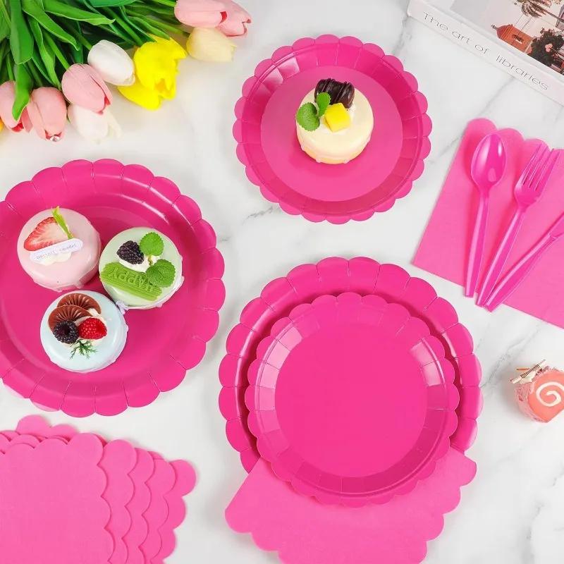 175PCS Birthday Party Supplies Pink Disposable Dinnerware Paper Napkin Cup Plate Tablecloth For Wedding Decoration for 25 People