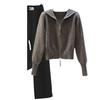 Sweet Autumn & Winter Women's Double Zipper Hooded Knitted Sweater Set