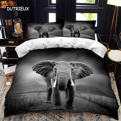 Elefanten-Bettbezug-Set, Queen-Size-Größe, Wildtier-Thema, Twin-Bettwäsche-Set für Kinder, Teenager, Jungen, Mikrofaser-Doppel-King-Size-Bettbezug