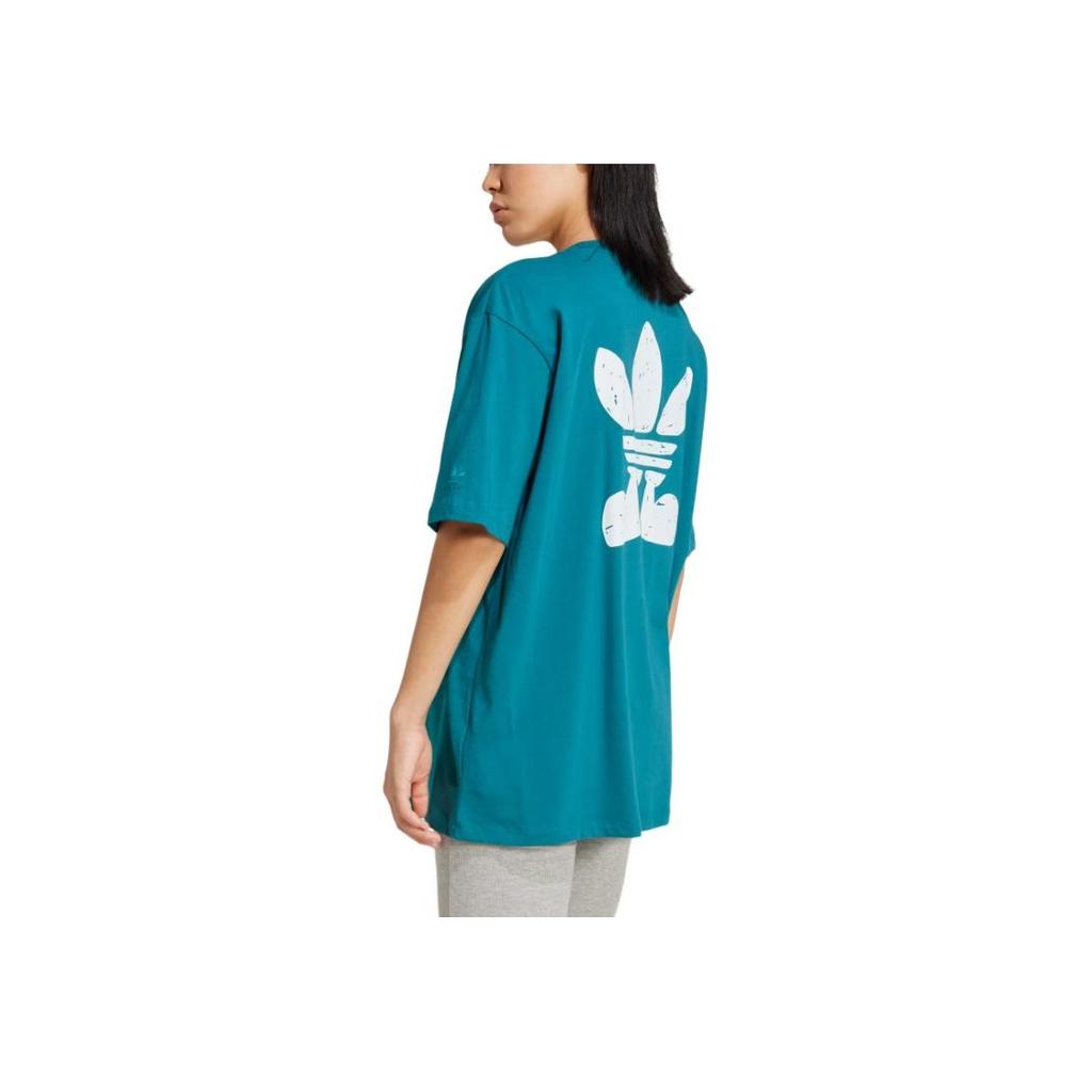 adidas Originals Treffy Walks Comfortable Loose Fit Round Neck Short Sleeve Drop Shoulder T-Shirt Women Tops Traditional-Cyan IX7652