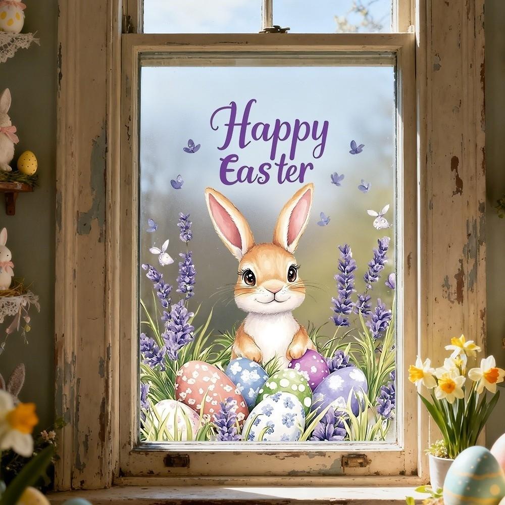 Self-Adhesive Flower Rabbit Sticker Easter Festival Party Sticker New Wall Decal  Glass Decoration