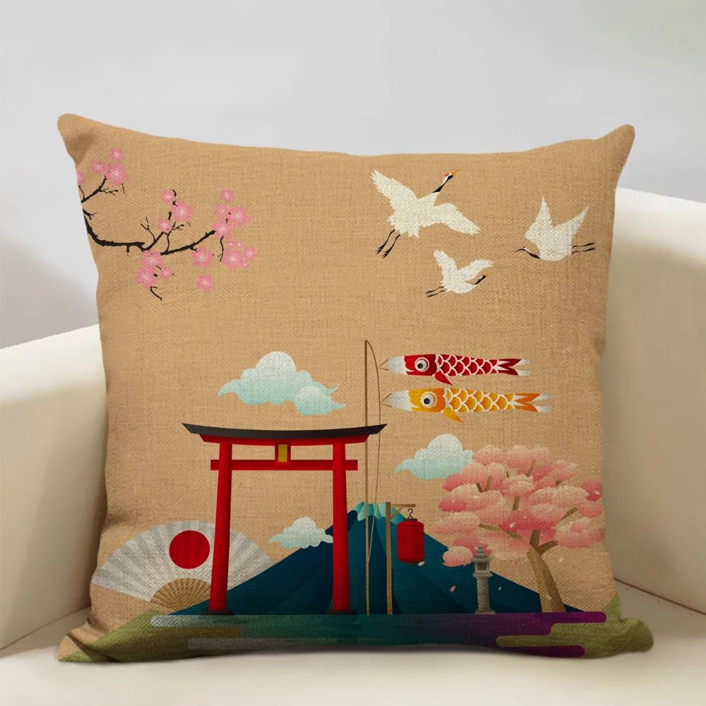 Japan Mount Fuji Ukiyo-e Retro Cushion Cover Sofa Pillowcase Home Decor Throw Pillow Case 45x45cm