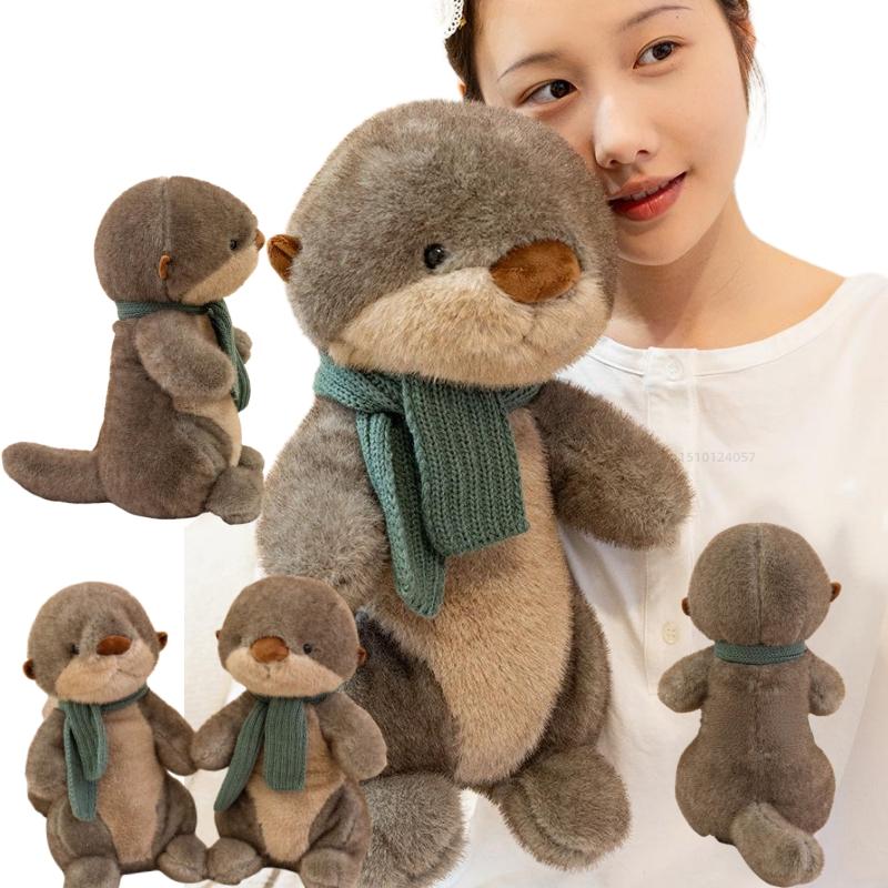 New 26/40cm Simulation Scarf Otter Animals Soft Dolls Throw Pillow Toys Office Home Decor Funny Baby Birthday Christmas Gifts