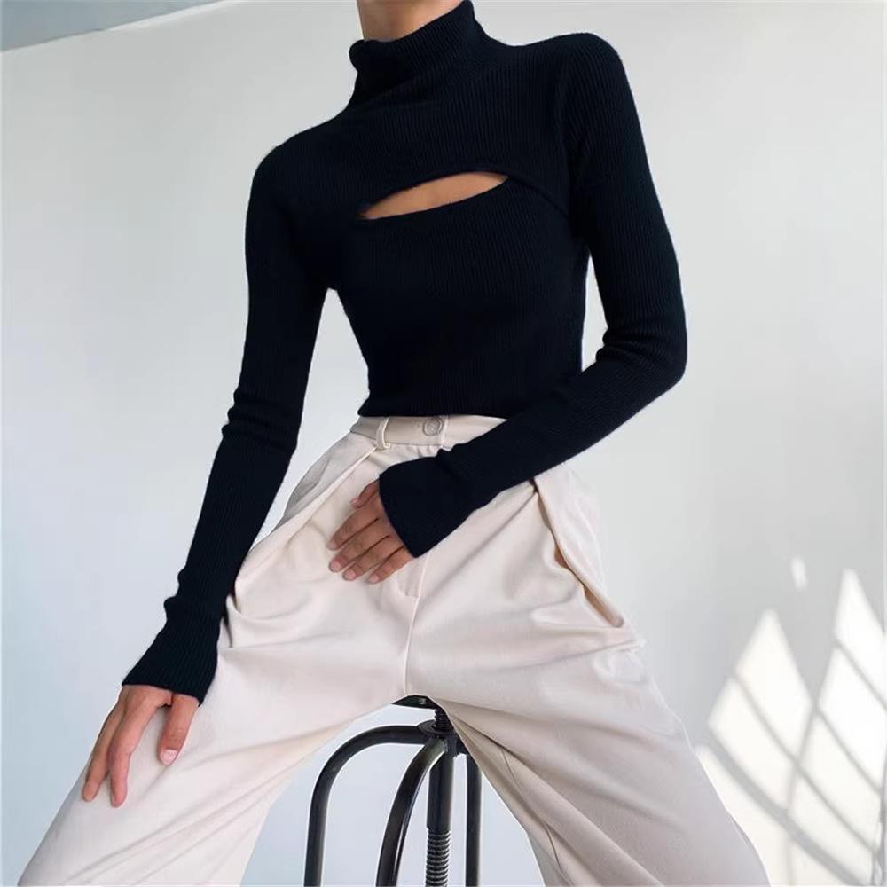 Women's Autumn & Winter Knit Chest-Revealing Long Sleeve Top - European and American Style