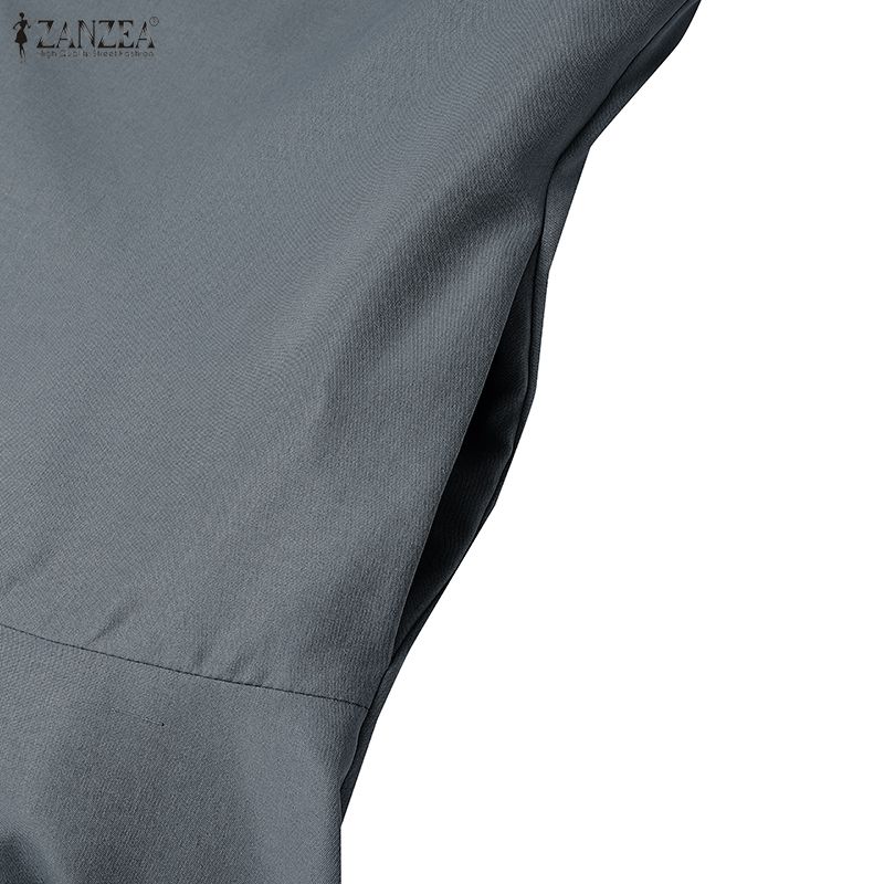 ZANZEA Vestido Casual de Verano para Mujer de Manga Corta y Color Sólido con Cuello Redondo