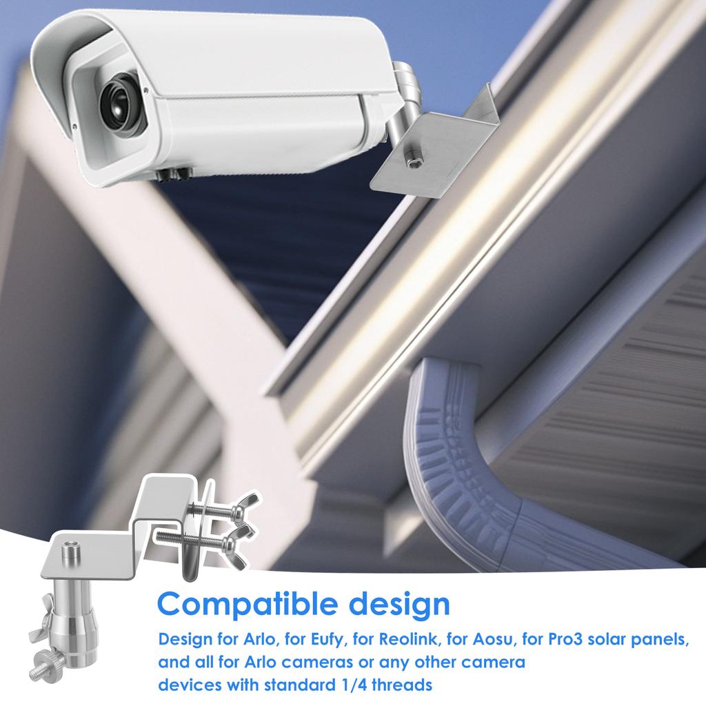 Gutter Mount for Solar Panel Adjustable Stainless Steel Mount Bracket Fou Eufy SoloCam Reolink Aosu Metal Gutter Mount Bracket