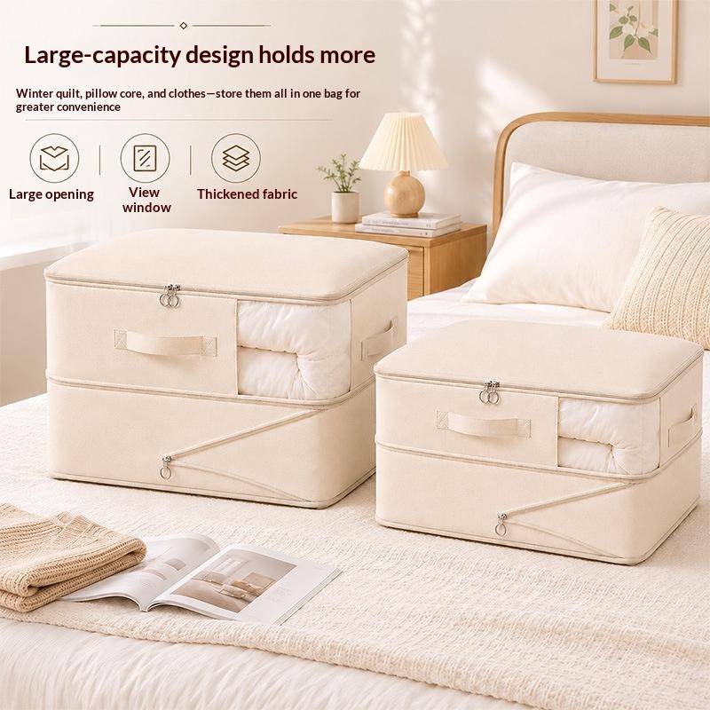 Nonwoven Fabric Clothes Storage Organizer With Clear Window Sturdy Handles Large Capacity For Closet Bedding Storage