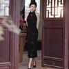 Black Sleeveless High-Neck Chinese-Inspired Long Cheongsam Dress Women 2026 Elegant Party Gown