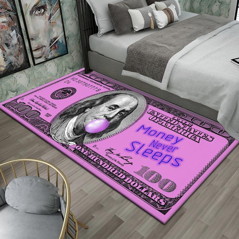 Colorful Creative Dollar Money Print Carpet Mat Rug Large Area Bedroom Entryway Non-Slip Stain Resistant Home Decoration
