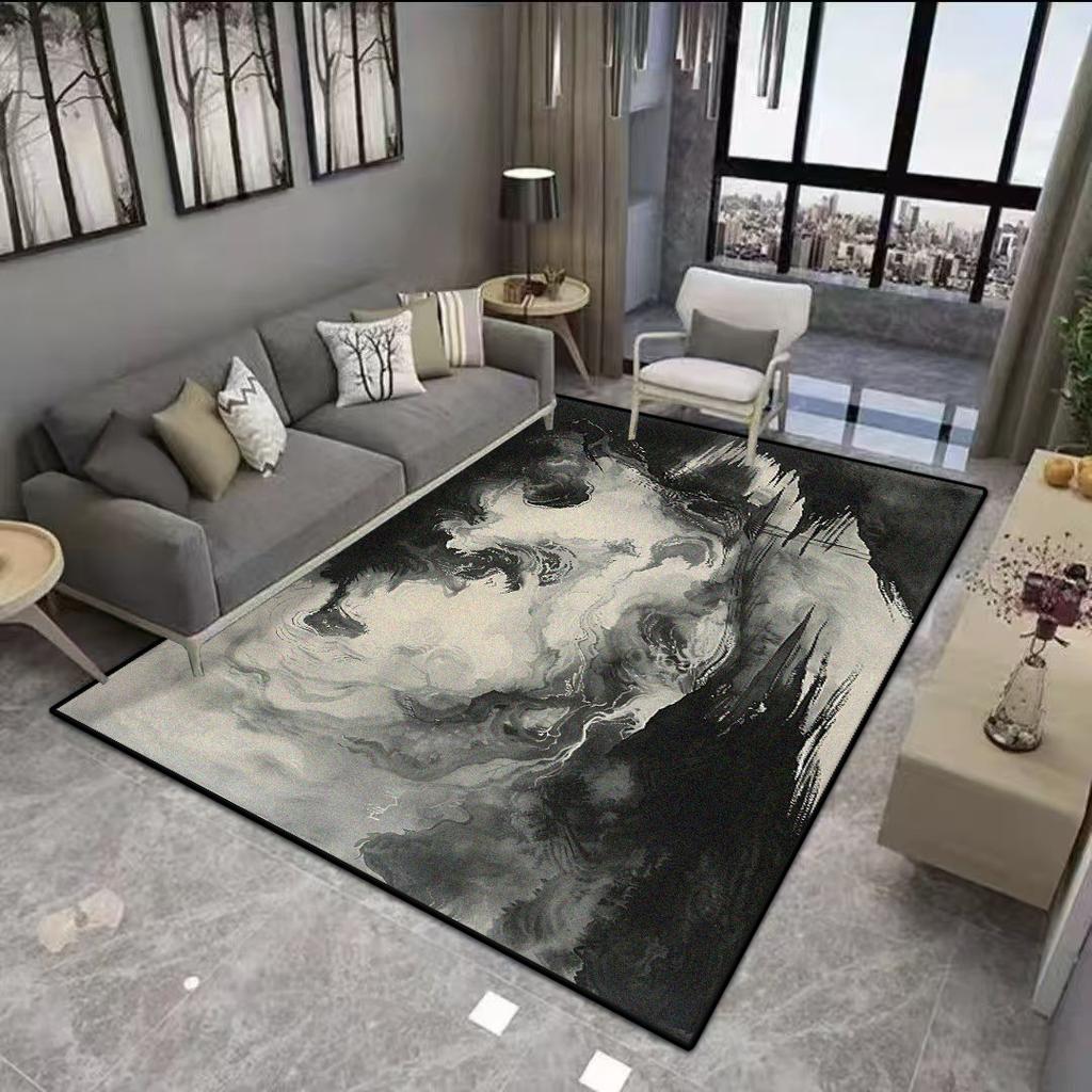 Abstract Black White Living Room Rug Decoration Bedroom Anti Slip Floor Mats Short Velvet Large Area Carpet Dining Room Washable