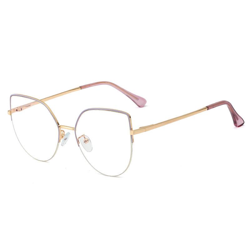 Anti Blue Light Computer Glasses Women Cat Eye Semi Rimless Eyewear Frame Clear Lens Gaming Eyeglasses
