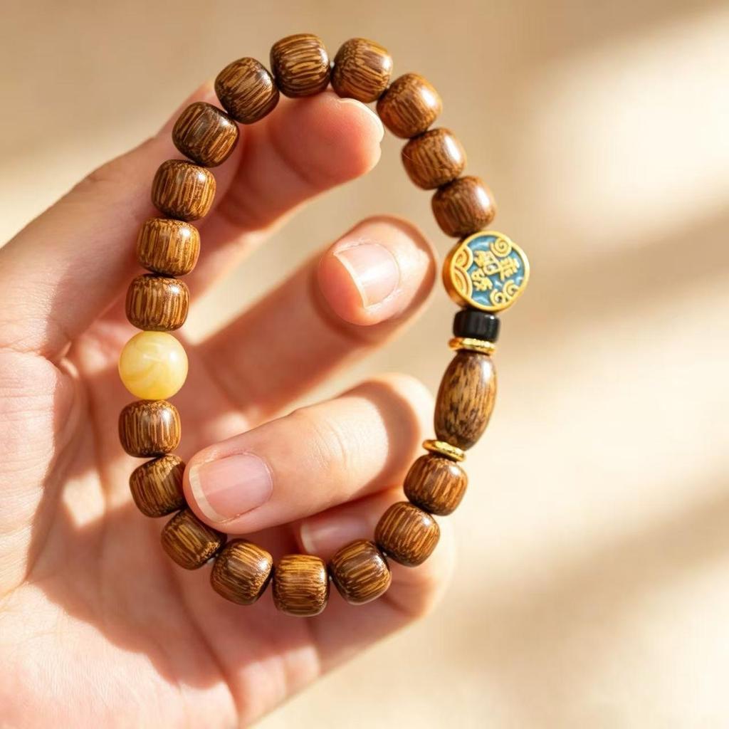 Exquisite Carved Agarwood & Imitation Beeswax Bracelet for Women