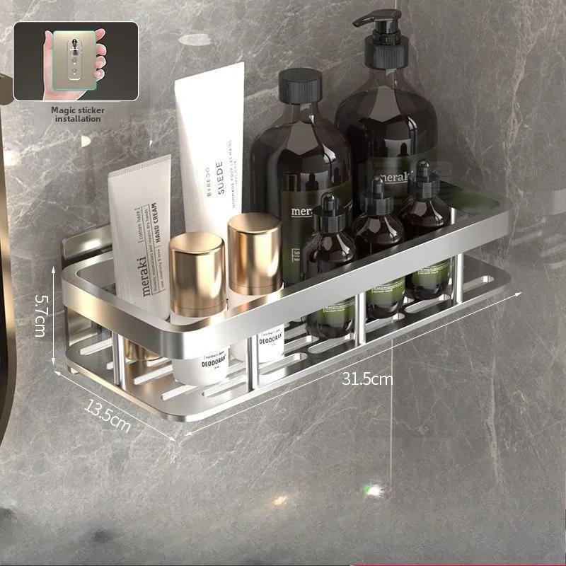Aluminum Alloy Bathroom Shelf - No Drill Shower Shampoo Rack Storage Organizer for Kitchen Toilet Bath - Wall Shelves