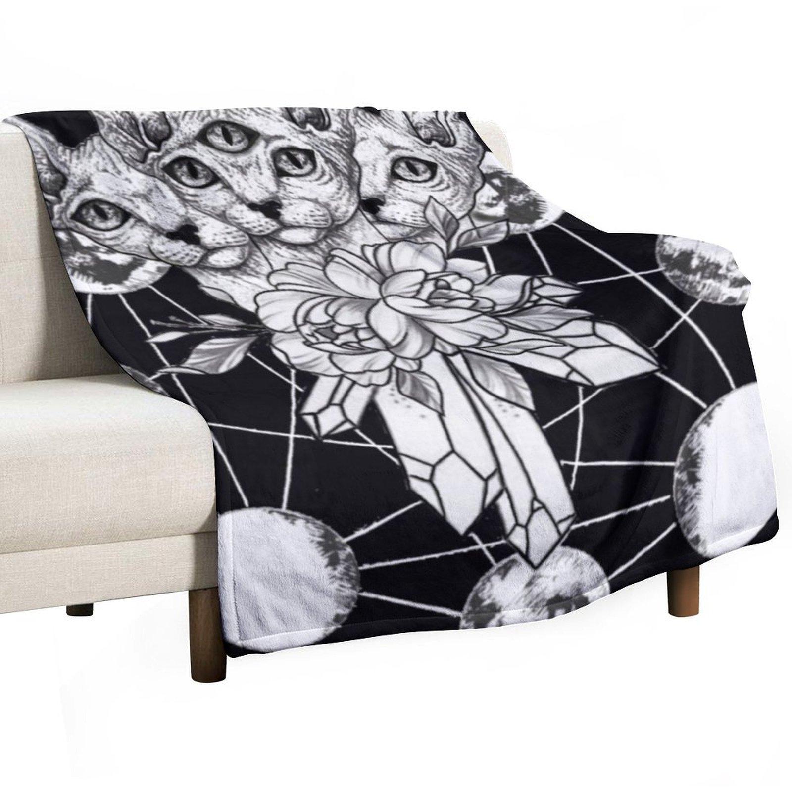 

Трехголовый кристальный кот Плед Термоодеяла для путешествий Детские рождественские подарки Роскошные утолщенные одеяла 30x40in