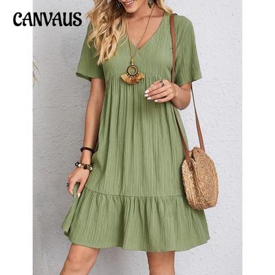 Summer Women's Dress Loose Casual Short Sleeve Tunic Waist Flowing Dresse