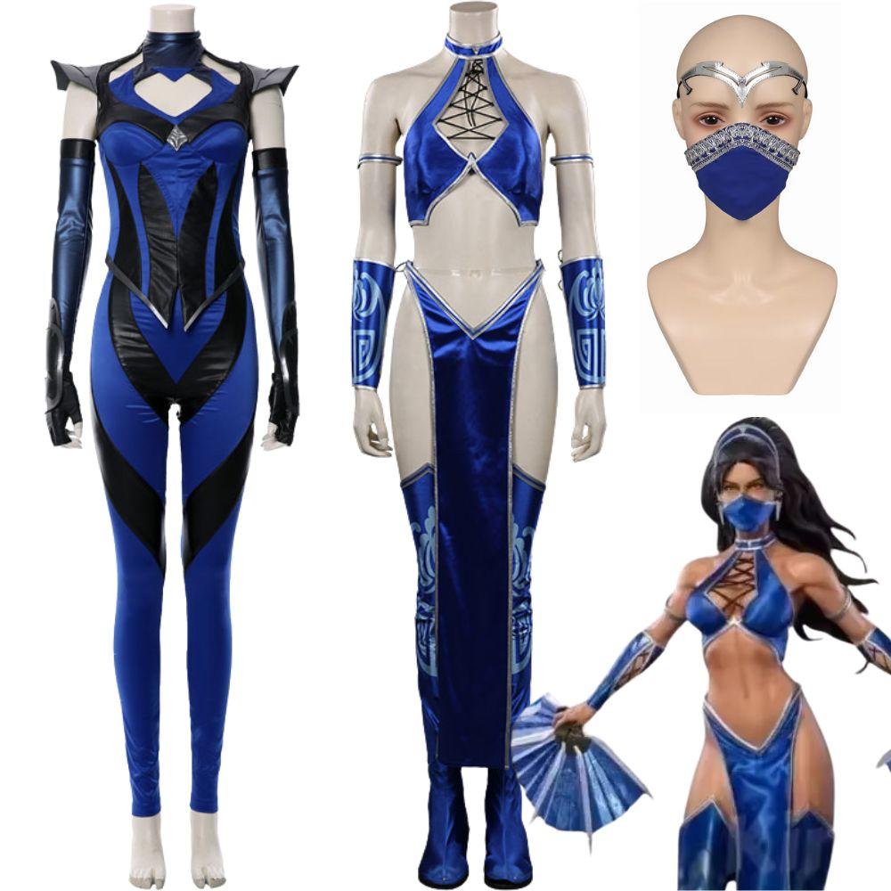 Mortal Kombat Kitana Cosplay Fantasia Costume Sexy Jumpsuit Mask for Adult Women Roleplay Outfits Halloween Carnival Suit
